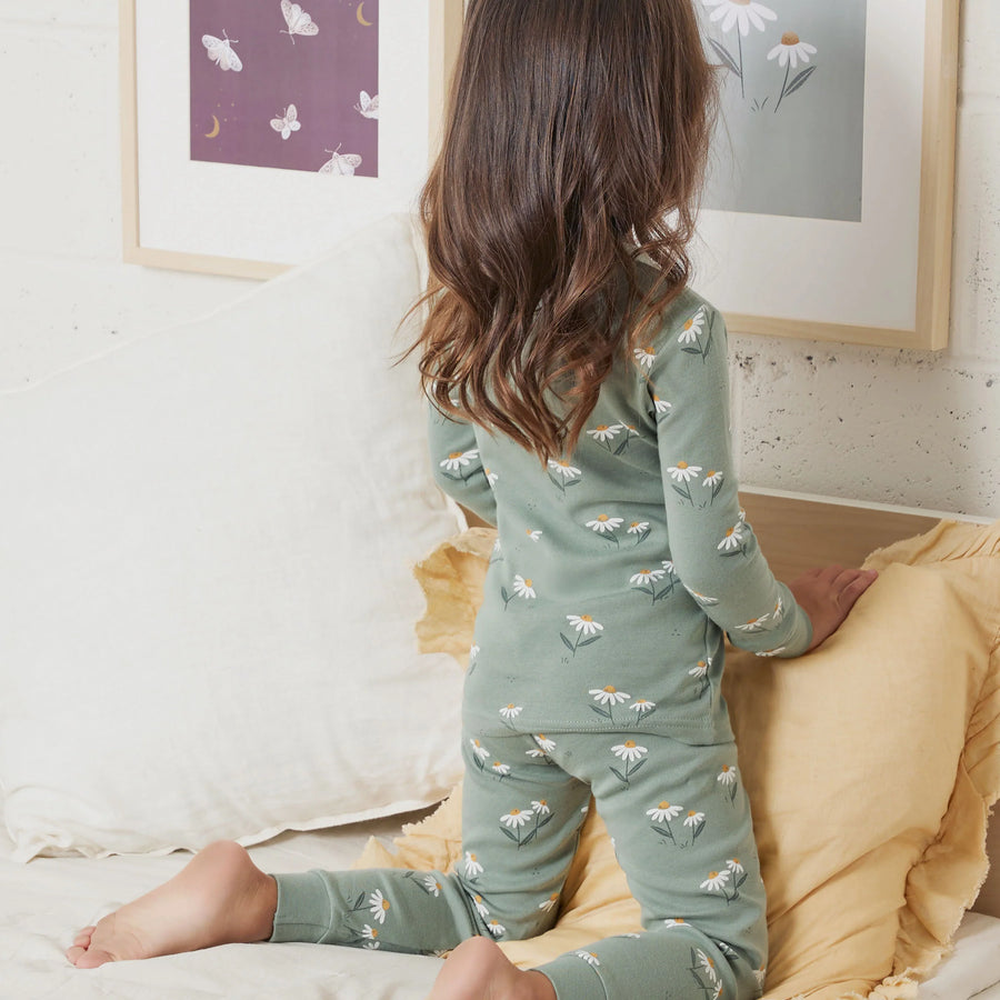 Green Daisies Pajama Set