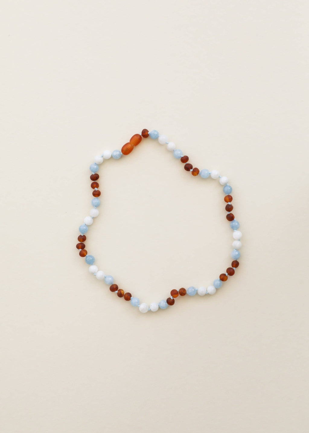 Raw Cognac Baltic Sea Amber + Moonstone + Aquamarine Necklace