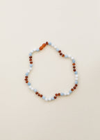 Raw Cognac Baltic Sea Amber + Moonstone + Aquamarine Necklace