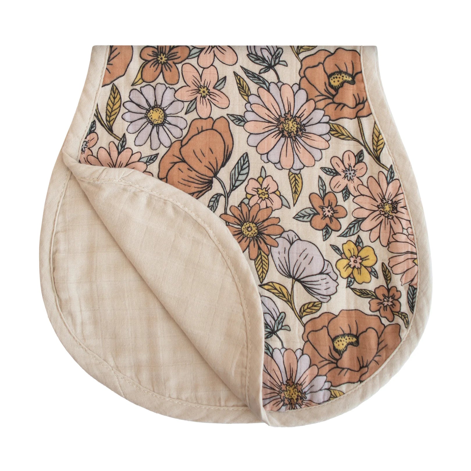 Organic Cotton Muslin Burp Cloth - Retro Flowers & Fog