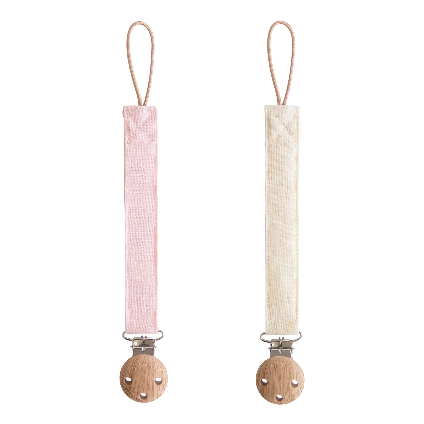 Linen Pacifier Clip - Blush & Cream