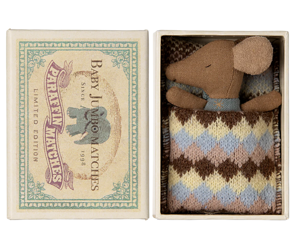 Blue Sleepy/Wakey Baby Mouse in Matchbox