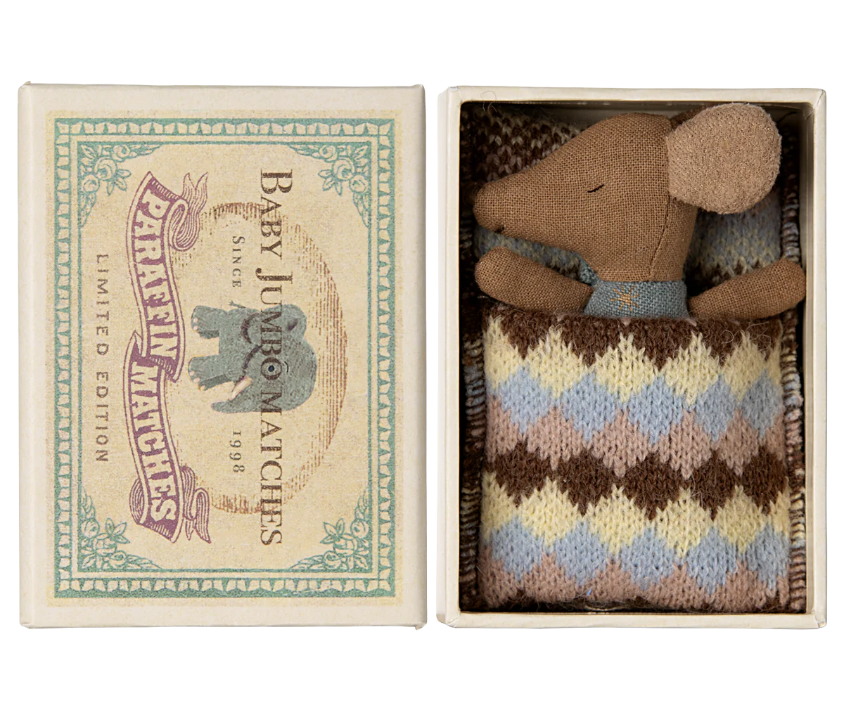 Blue Sleepy/Wakey Baby Mouse in Matchbox