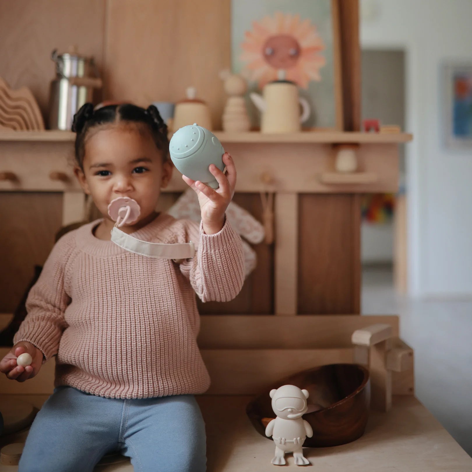 Linen Pacifier Clip - Blush & Cream