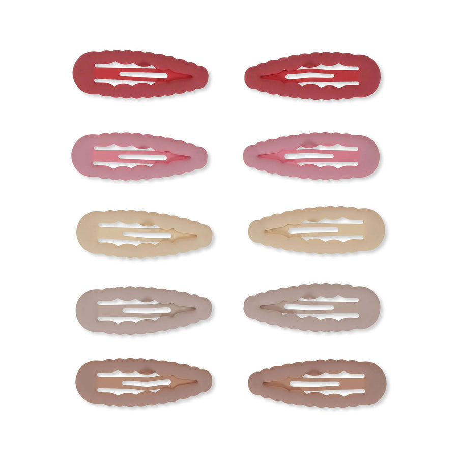 10 Pack Junior Hair Clips Scallop - Rose