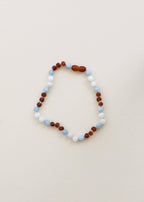 Raw Cognac Baltic Sea Amber + Moonstone + Aquamarine Necklace
