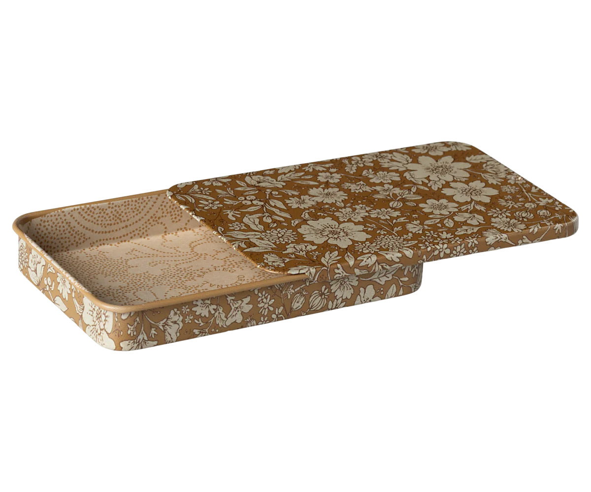 Ocher Blossom Sliding Lid Metal Box