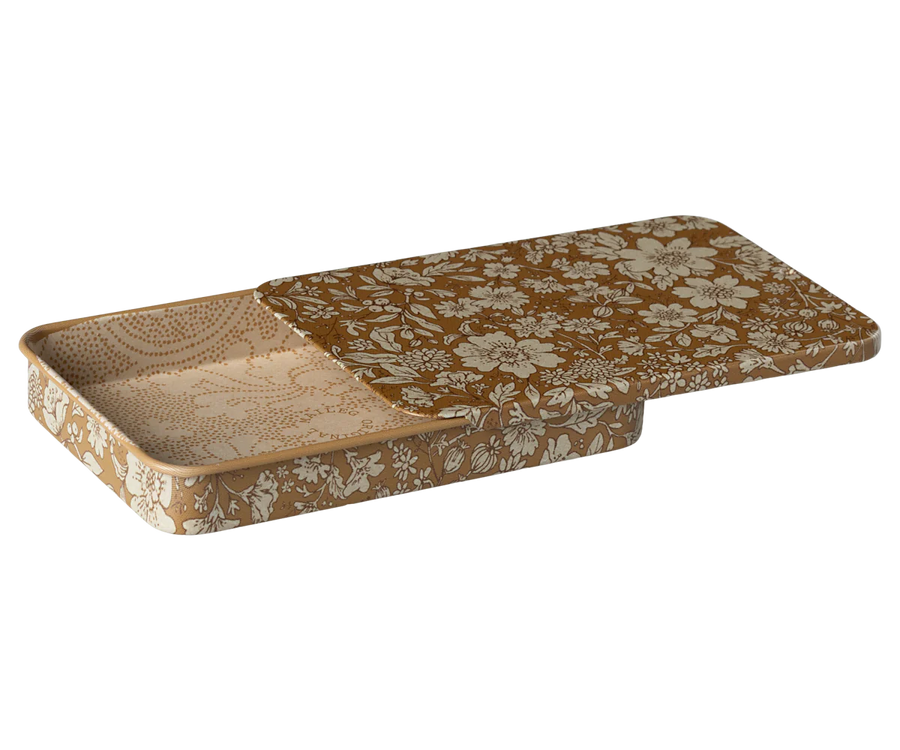 Ocher Blossom Sliding Lid Metal Box