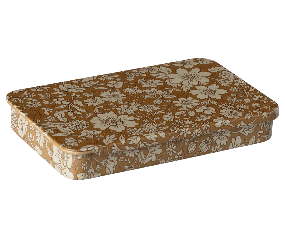 Ocher Blossom Sliding Lid Metal Box