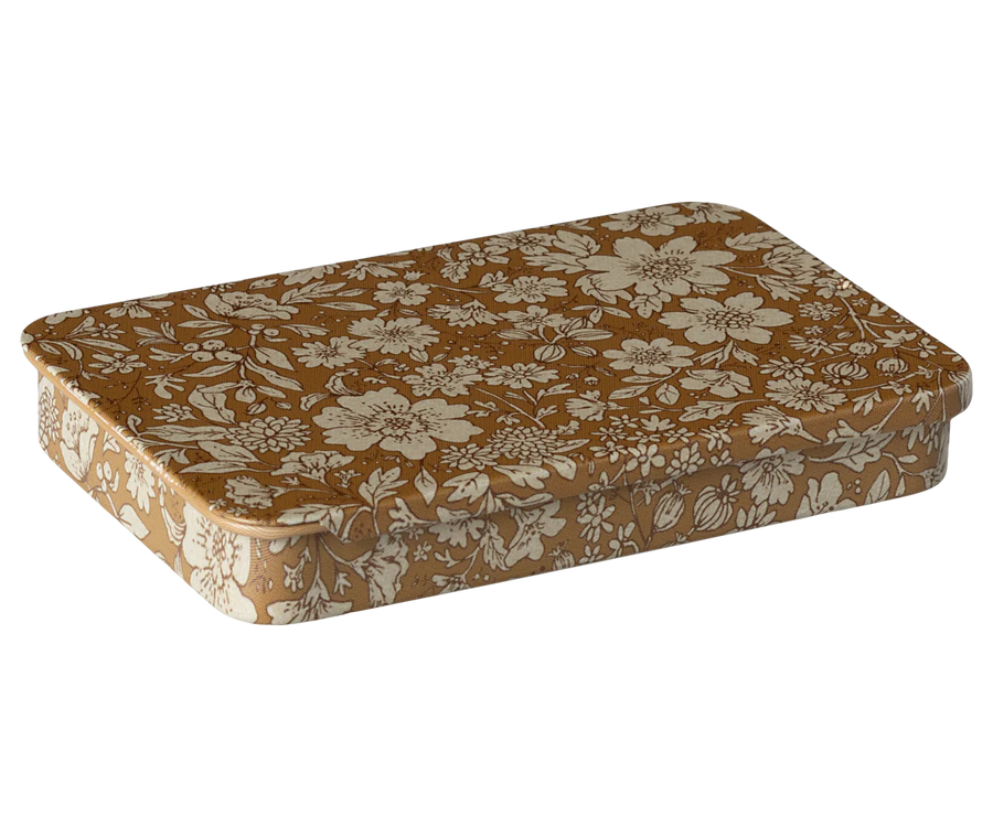 Ocher Blossom Sliding Lid Metal Box