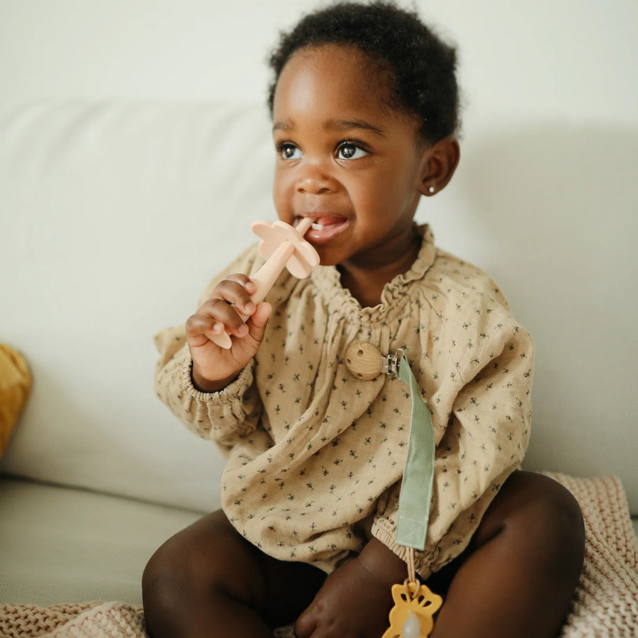 Linen Pacifier Clip - Olive & Shifting Sand