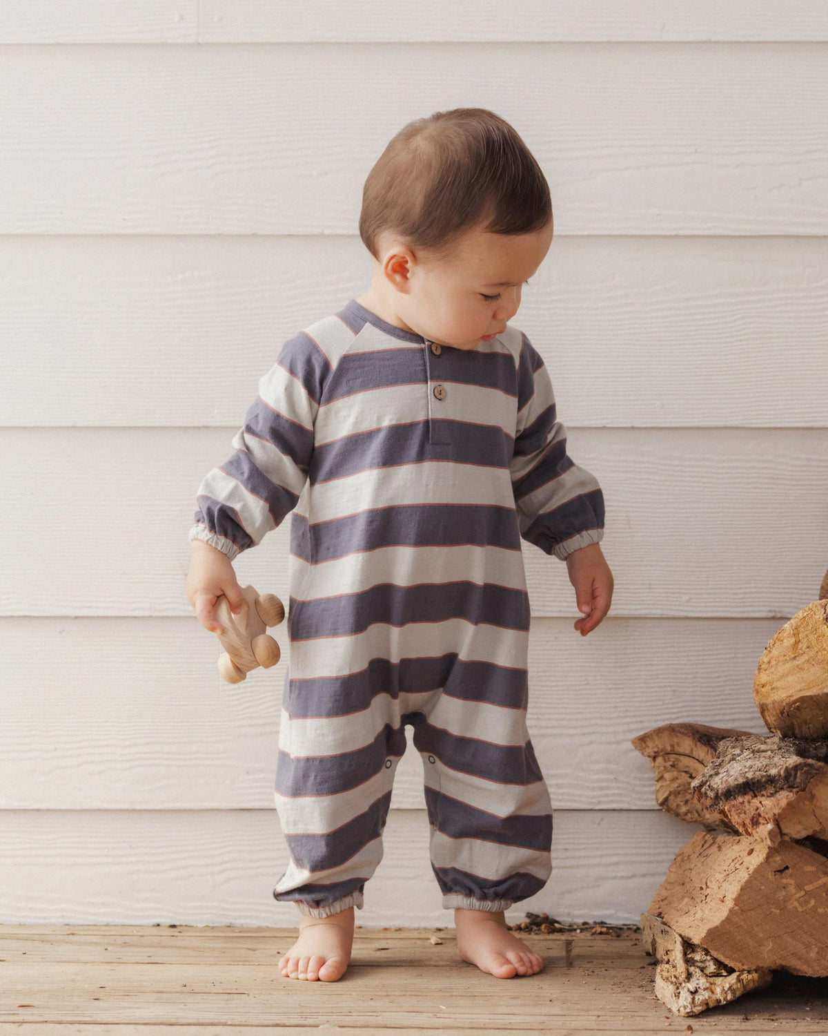 Sage Stripe Henley Romper