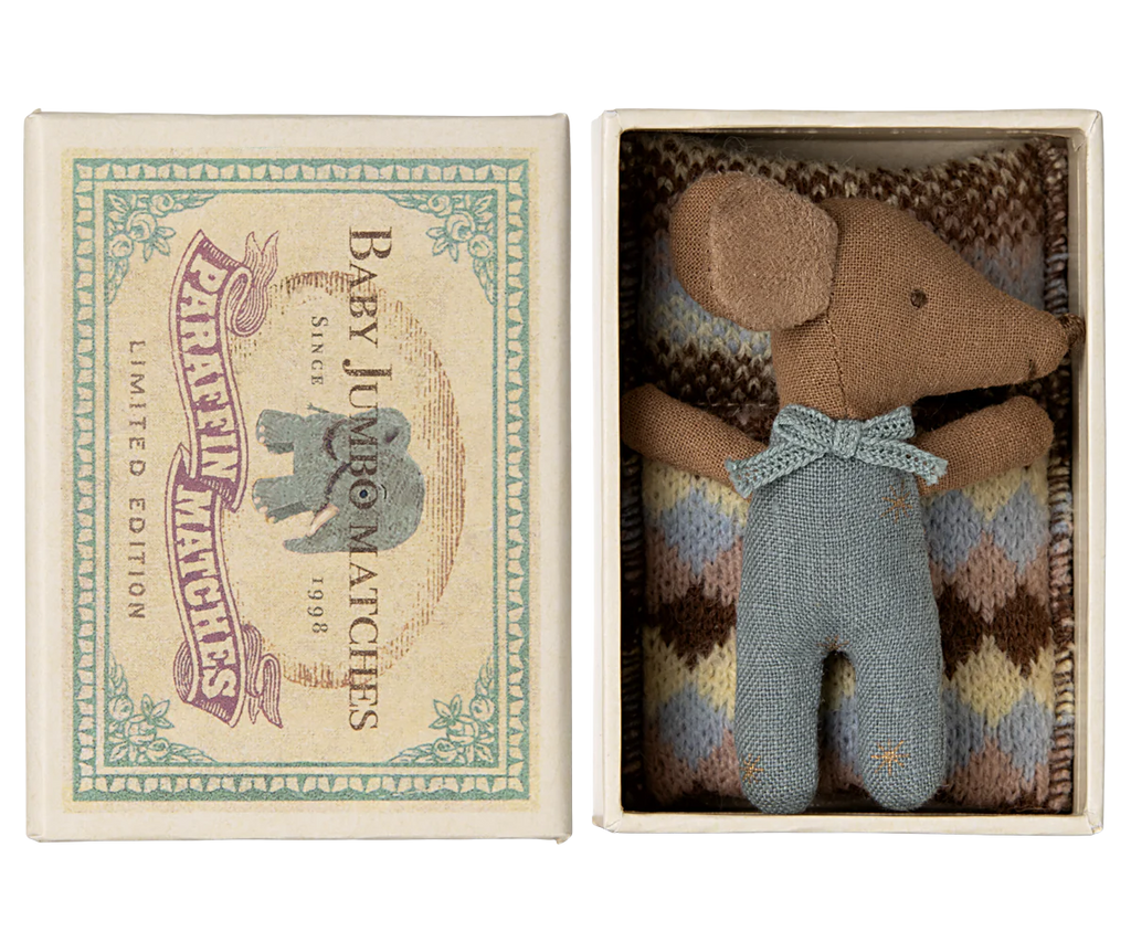 Blue Sleepy/Wakey Baby Mouse in Matchbox