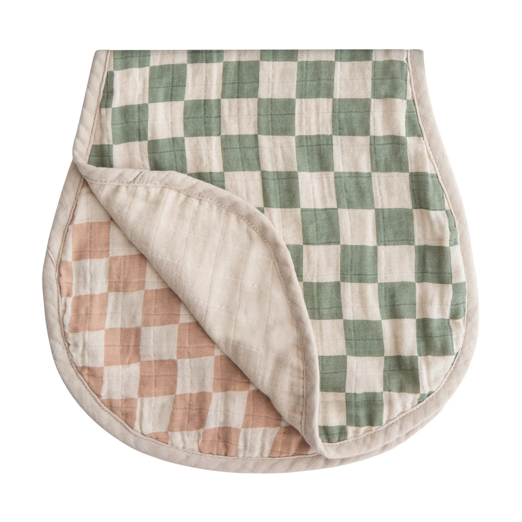 Organic Cotton Muslin Burp Cloth - Olive & Natural Check