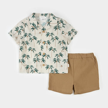 Palm Trees Crosshatch Shirt & Short Set