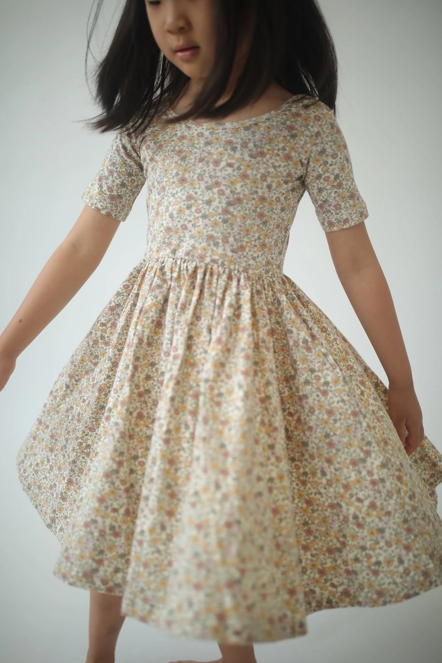 Bella Brown Floral Short Sleeve Twirl Dress