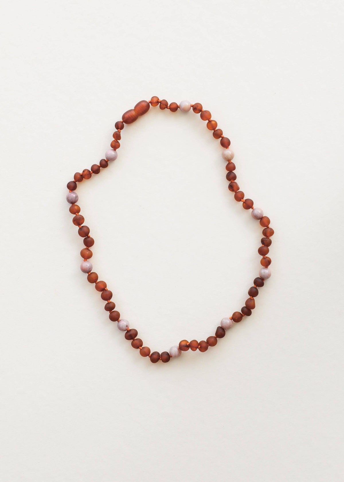 Raw Cognac Baltic Amber + Pink Rhodonite Halo Necklace