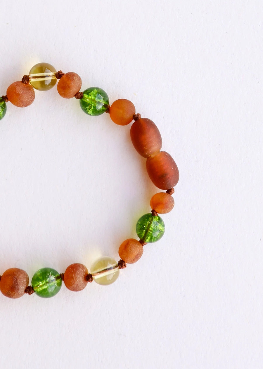 Raw Cognac Amber + Citrine + Peridot Necklace
