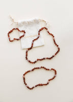 Raw Cognac Baltic Amber + Pink Rhodonite Halo Necklace