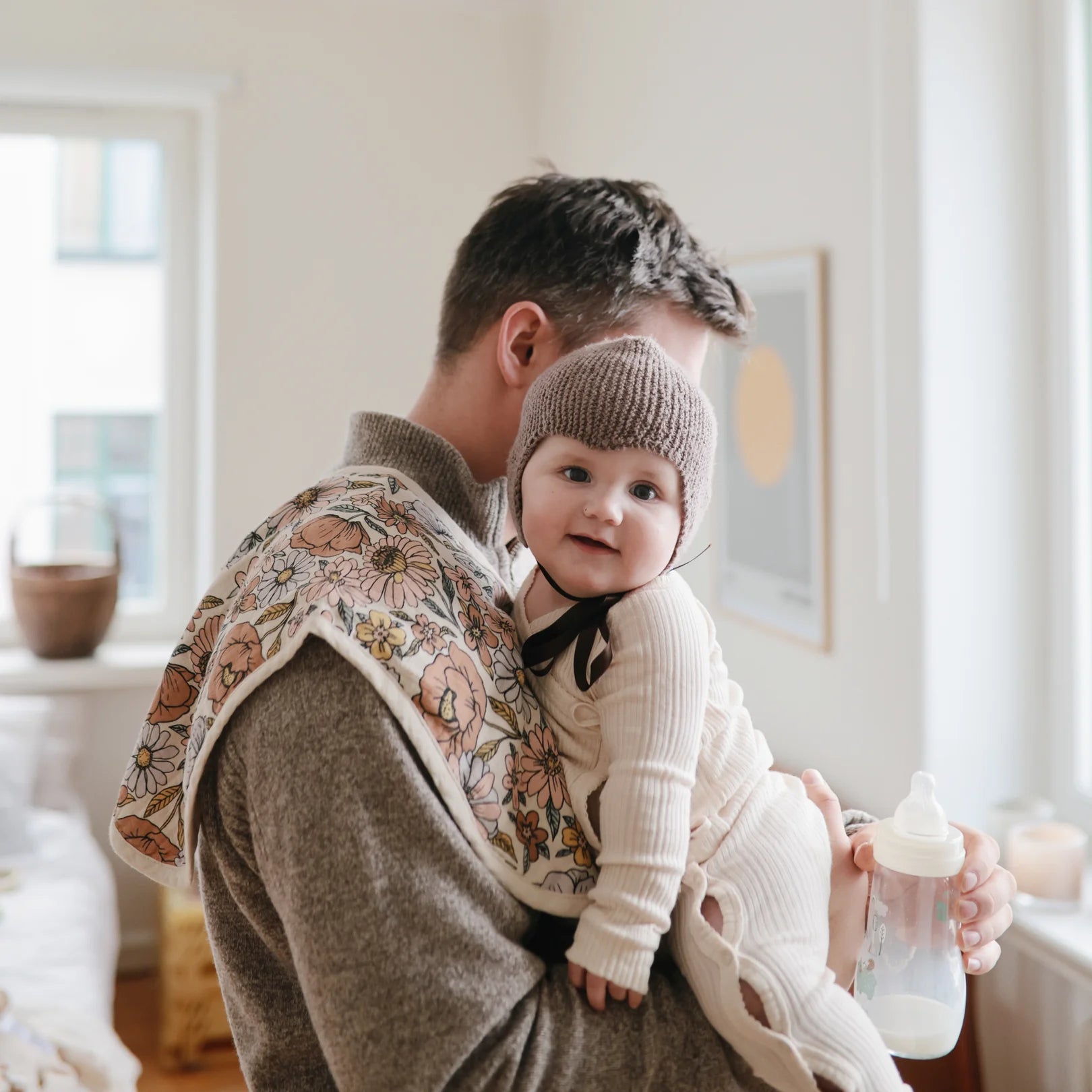 Organic Cotton Muslin Burp Cloth - Retro Flowers & Fog