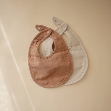 Organic Cotton Muslin Bibs - Tan & Fog