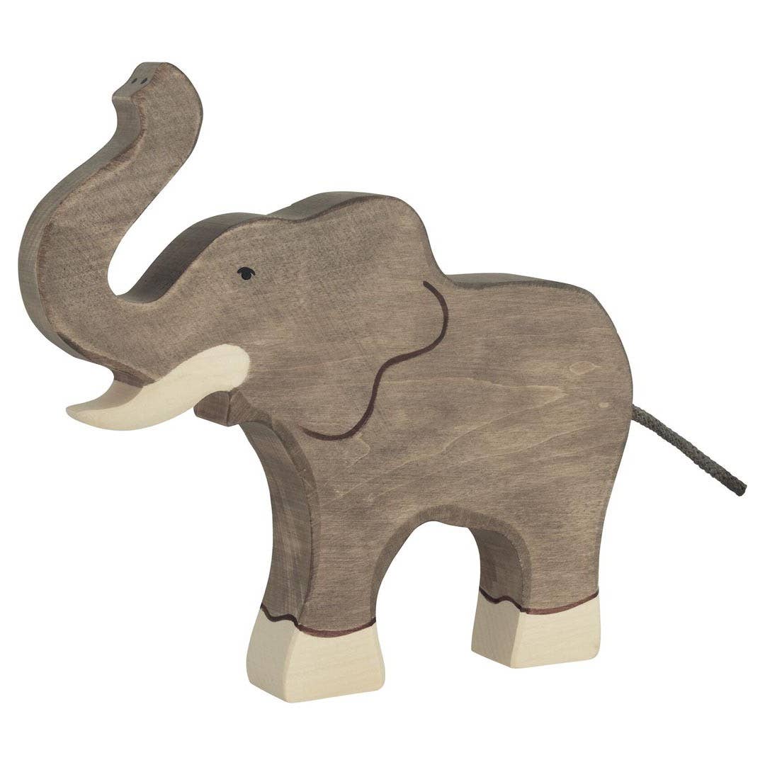 Wooden Elephant With Trunk Raised