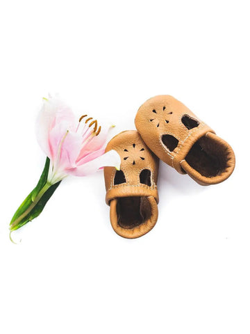 Camel Tan T-Strap Shoes