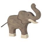 Wooden Elephant With Trunk Raised