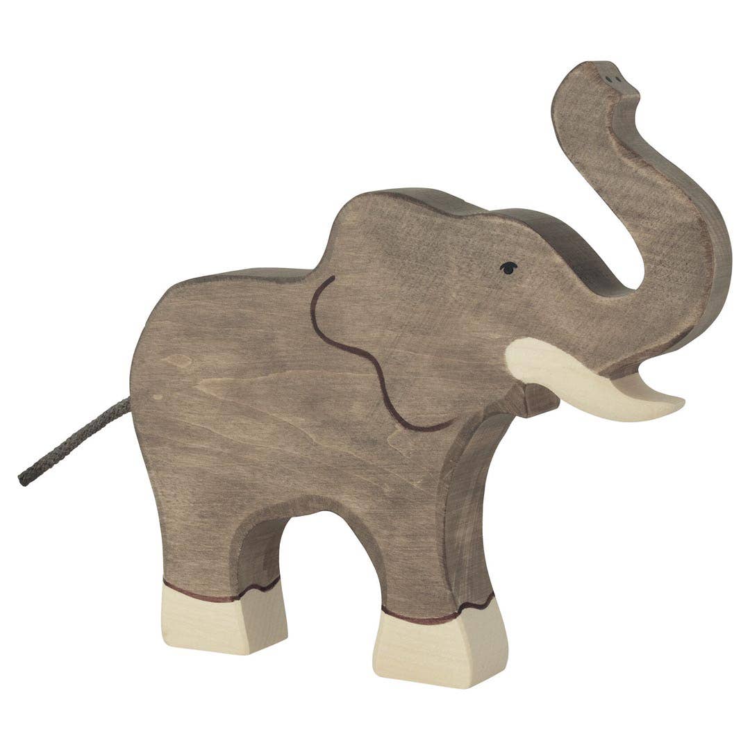 Wooden Elephant With Trunk Raised