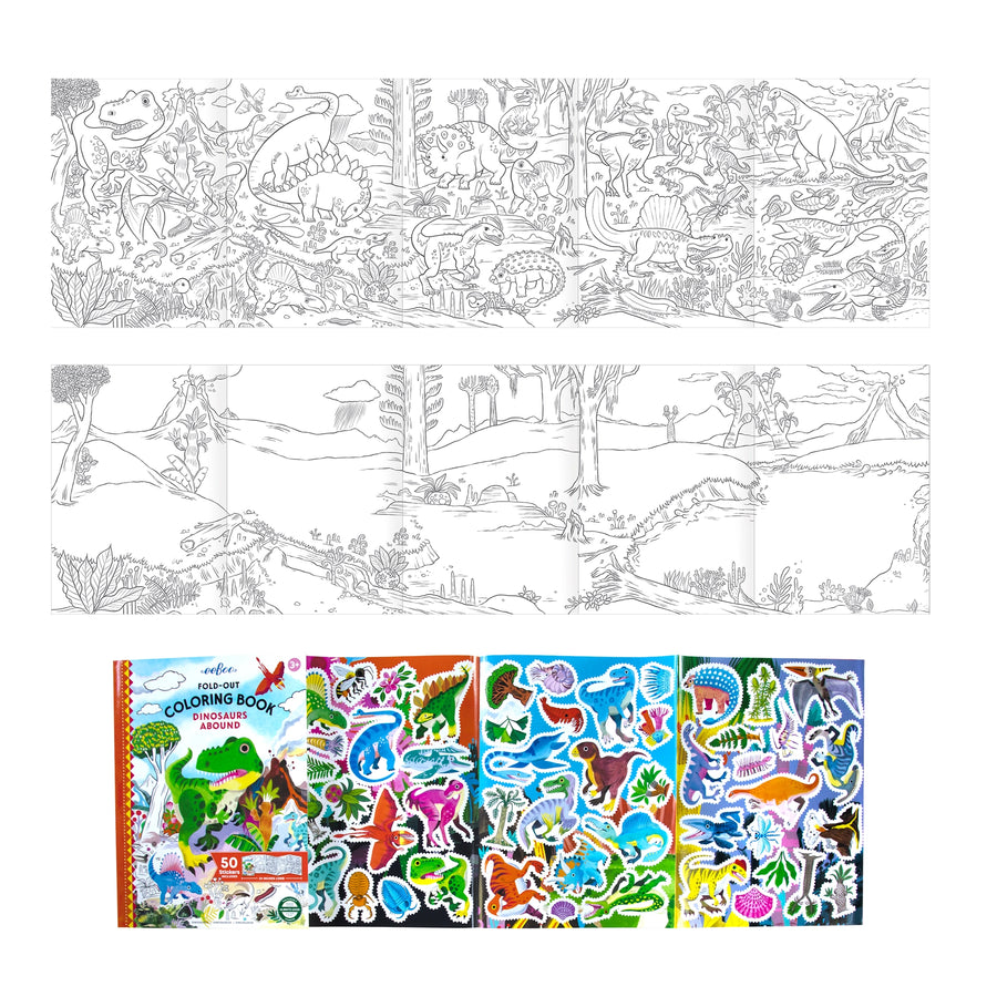 Dinosaurs Fold-Out Coloring Book & Stickers