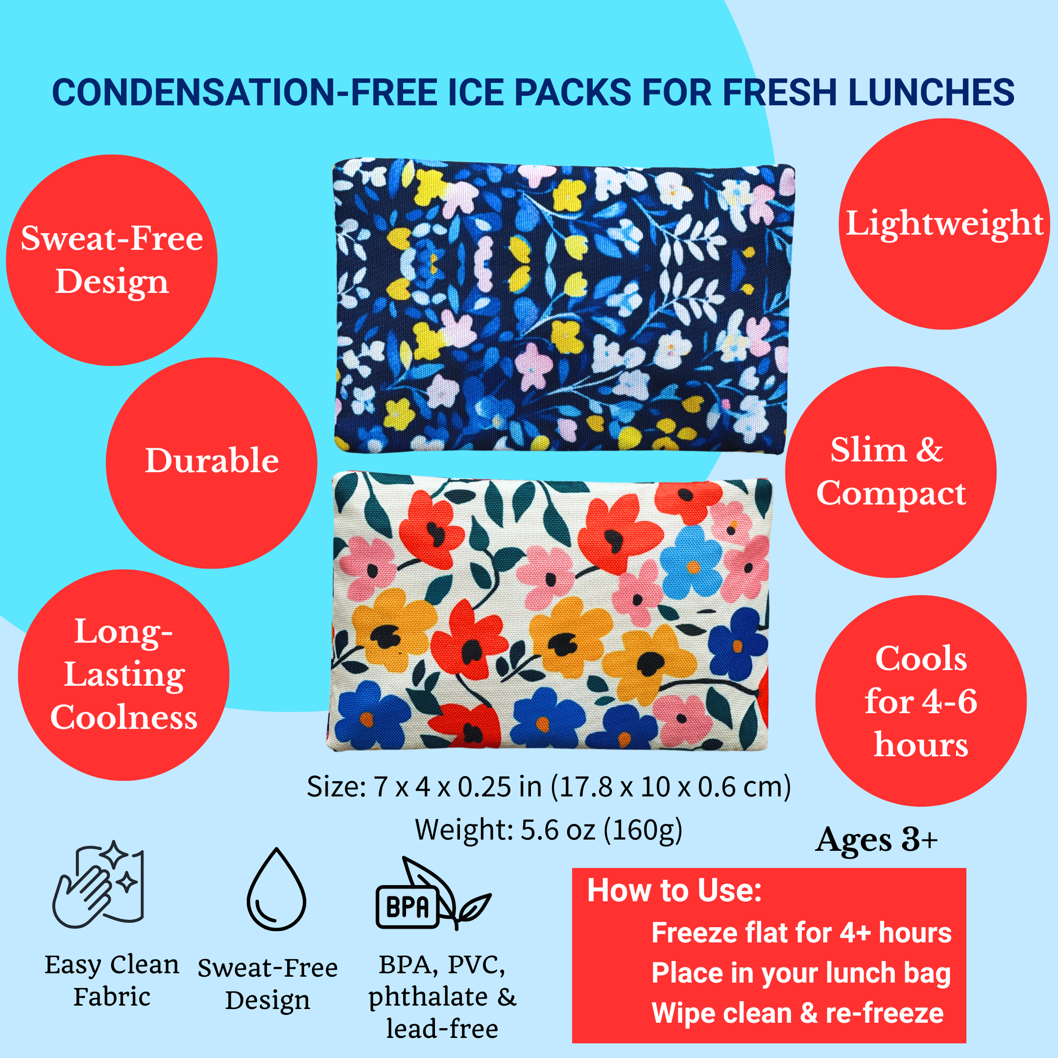 Gel Ice Packs 2-Pack - Floral Prints