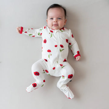 Poppies Bamboo Zippered Footie