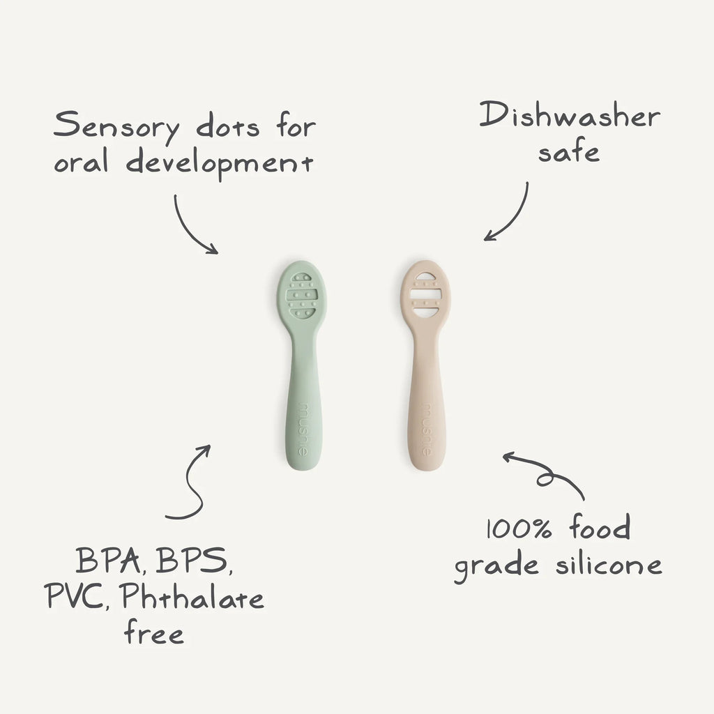 First Feeding Baby Spoons (2 Pack) - Cambridge Blue & Shifting Sand