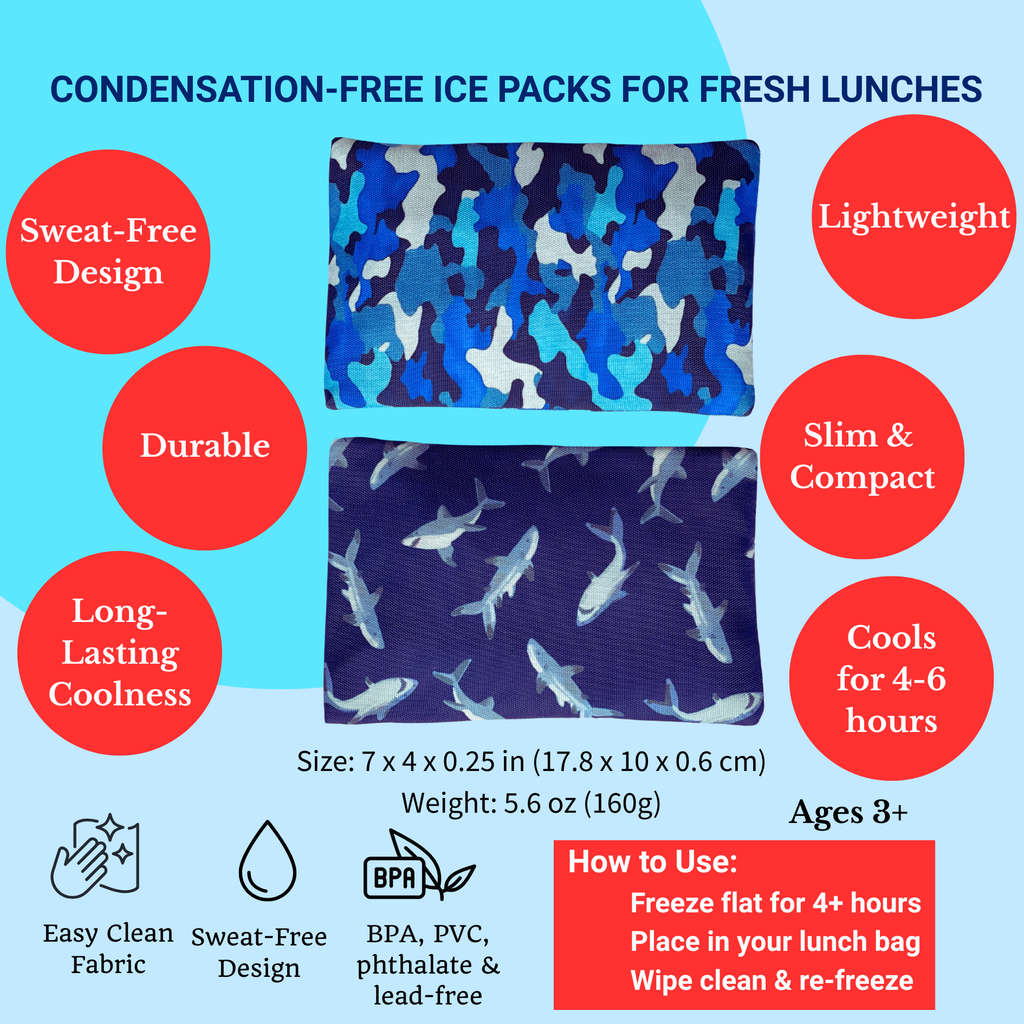 Gel Ice Packs 2-Pack - Sharks & Camouflage