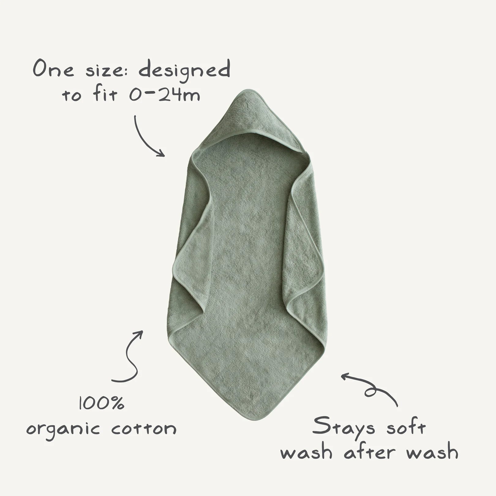 Organic Cotton Baby Hooded Towel - Pearl