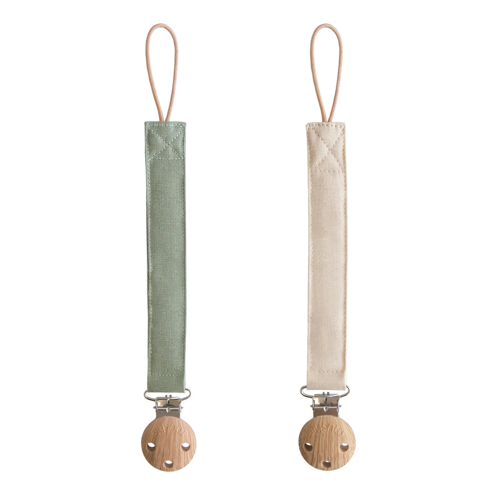 Linen Pacifier Clip - Olive & Shifting Sand