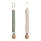 Linen Pacifier Clip - Olive & Shifting Sand