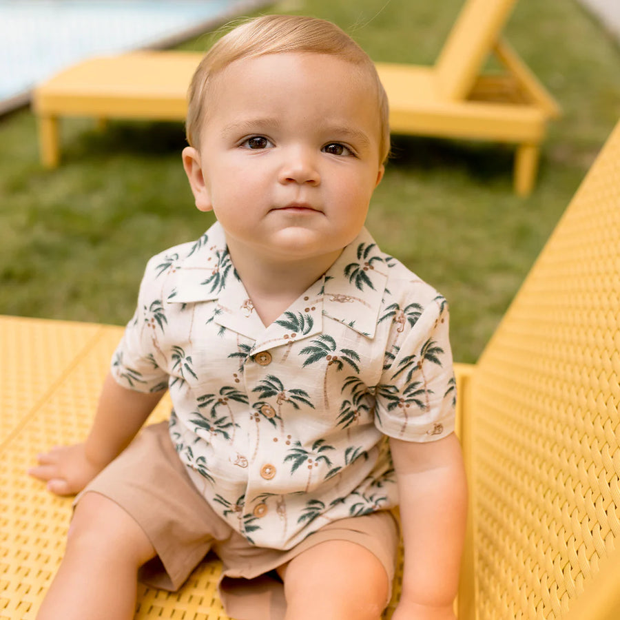 Palm Trees Crosshatch Shirt & Short Set
