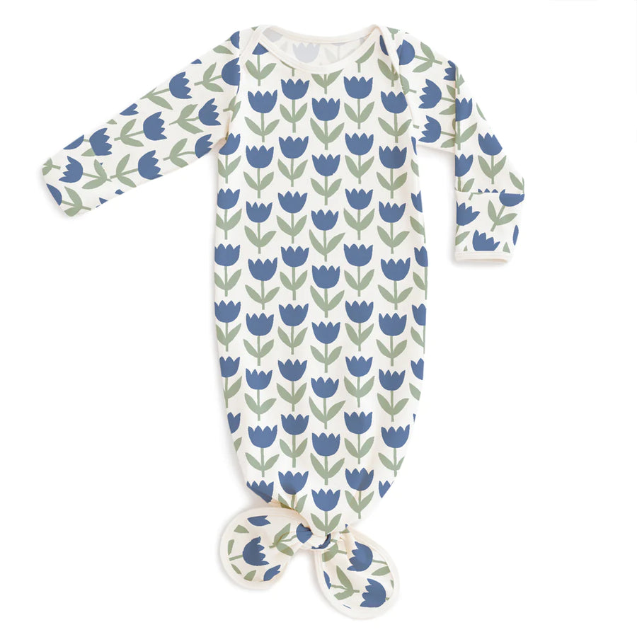 Knotted Baby Gown - Blue Tulips