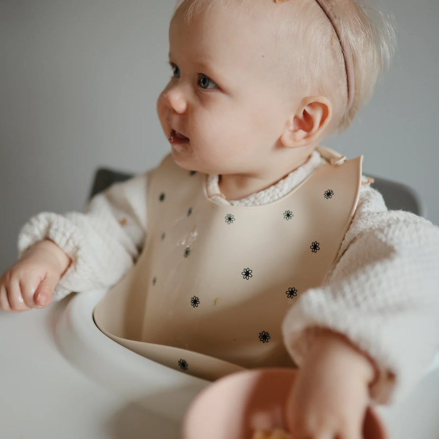 Silicone Baby Bib - Black Daisy