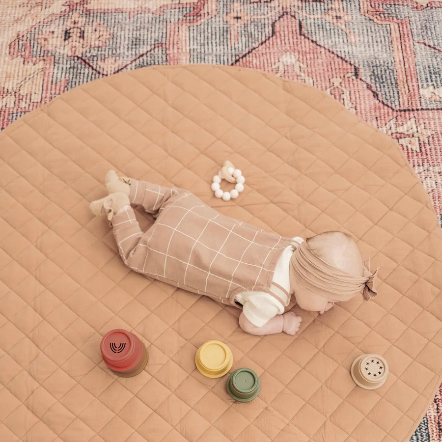 Organic Cotton Quilted Round Play Mat - Rust