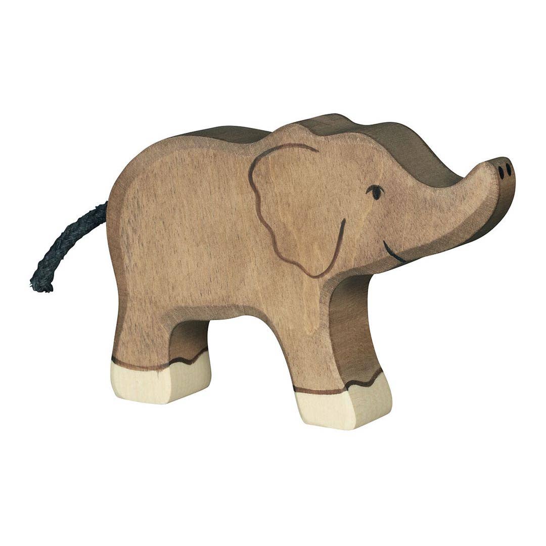 Wooden Small Elephant With Trunk Raised