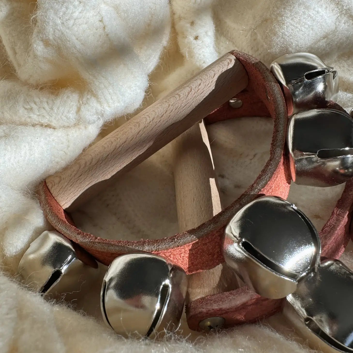 Velvet Leather Wooden Half Moon Hand Bell