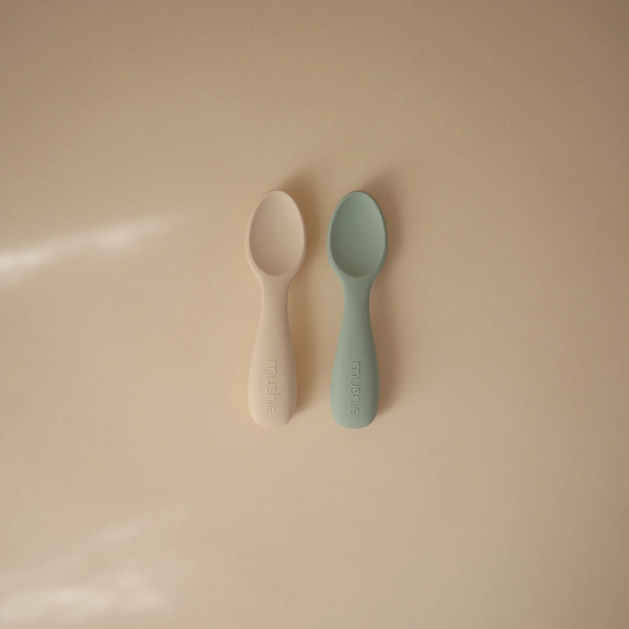 Cambridge Blue & Shifting Sand - Silicone Toddler Starter Spoons