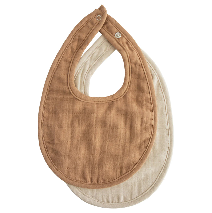 Organic Cotton Muslin Bibs - Tan & Fog