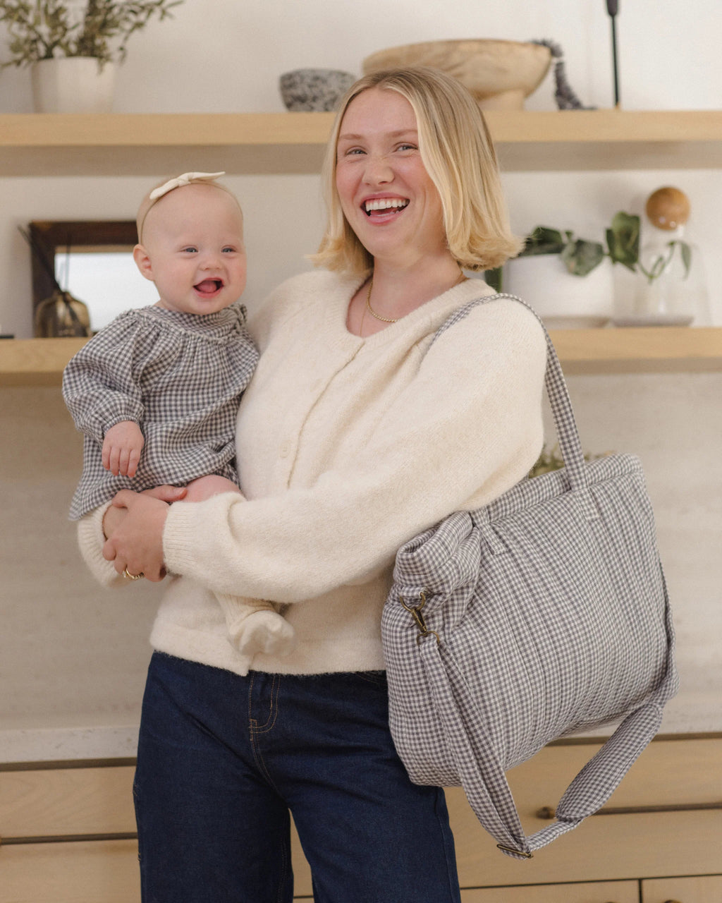 Midnight Gingham Diaper Bag & Changing Pad Set