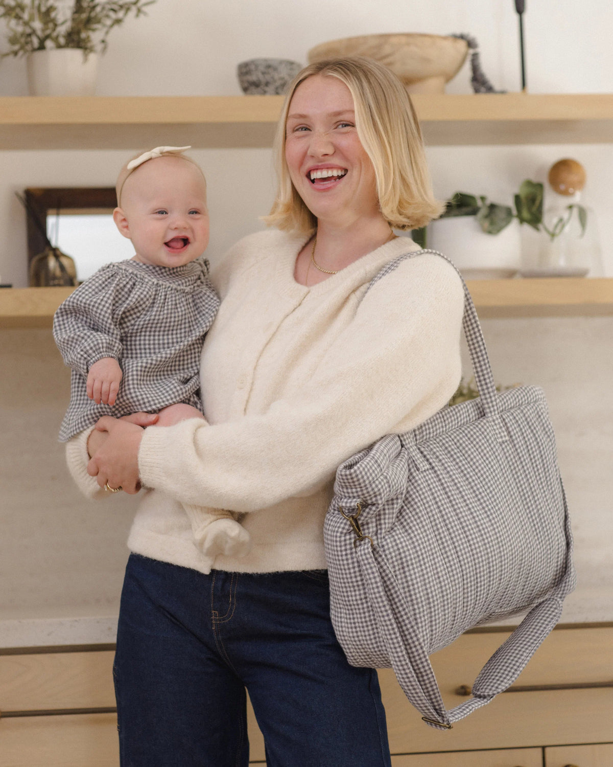 Midnight Gingham Diaper Bag & Changing Pad Set
