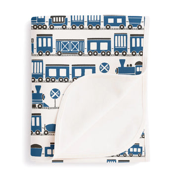 French Terry Blanket - Blue Trains
