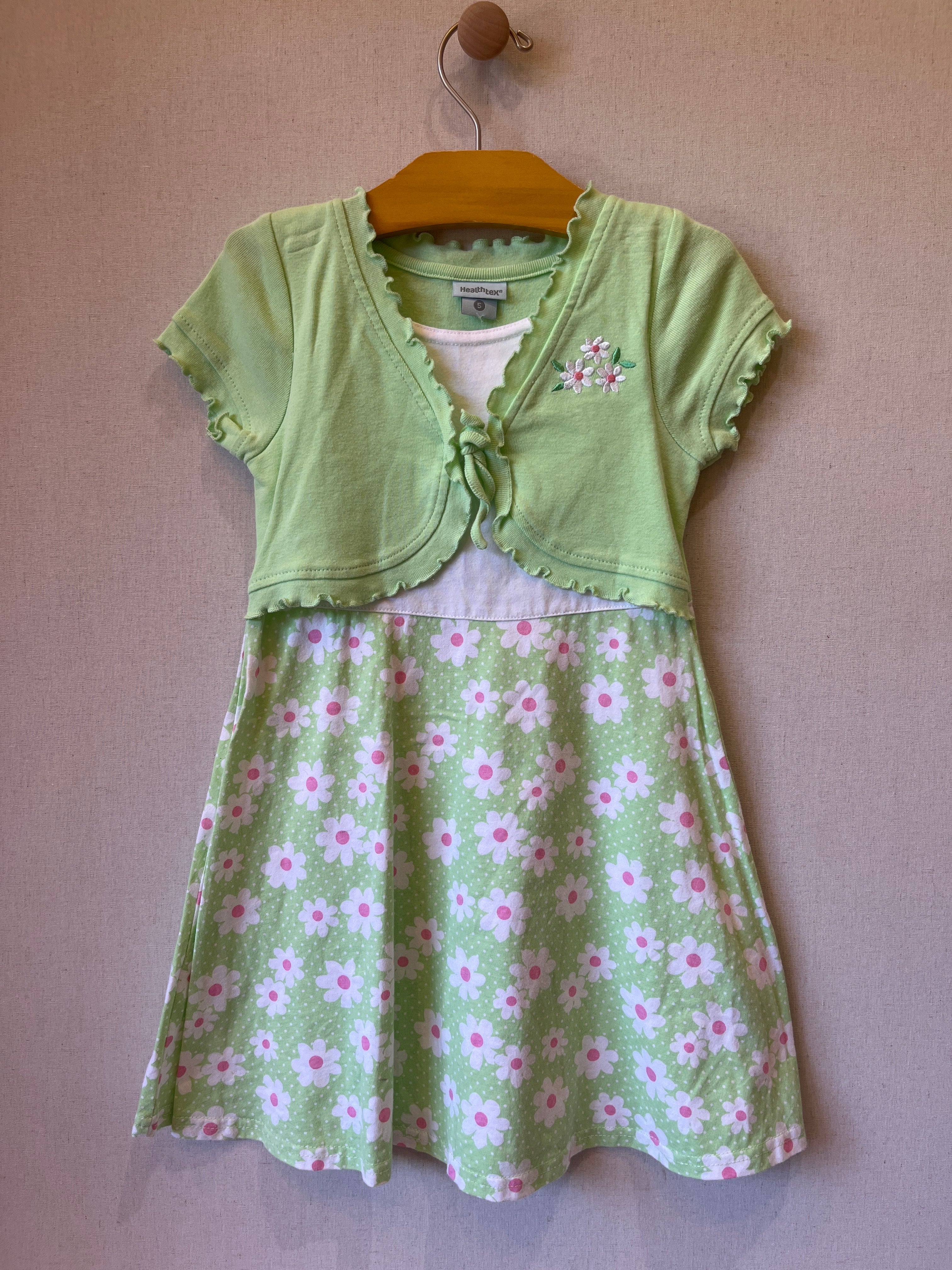 Vintage HealthTex Green Daisy Cardi Dress