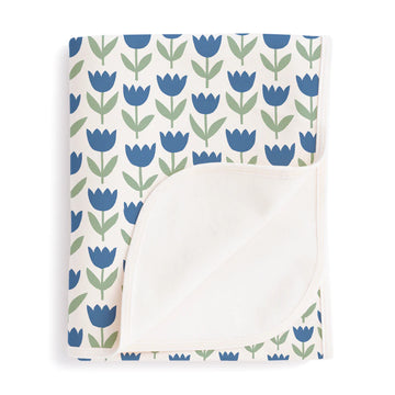 French Terry Blanket - Blue Tulips